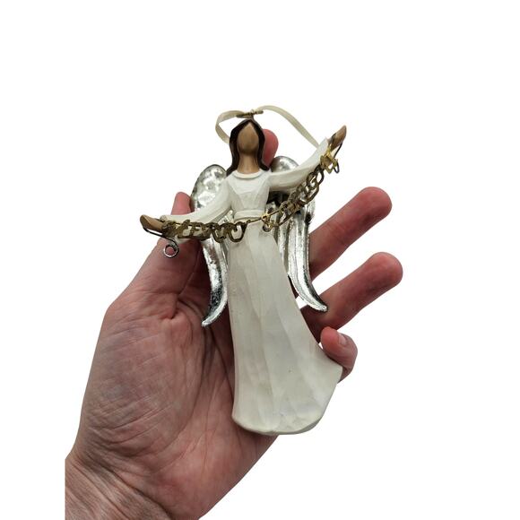 Dancing Angel Christmas Ornament White Resin Angelic Wings Holiday - Picture 5 of 5